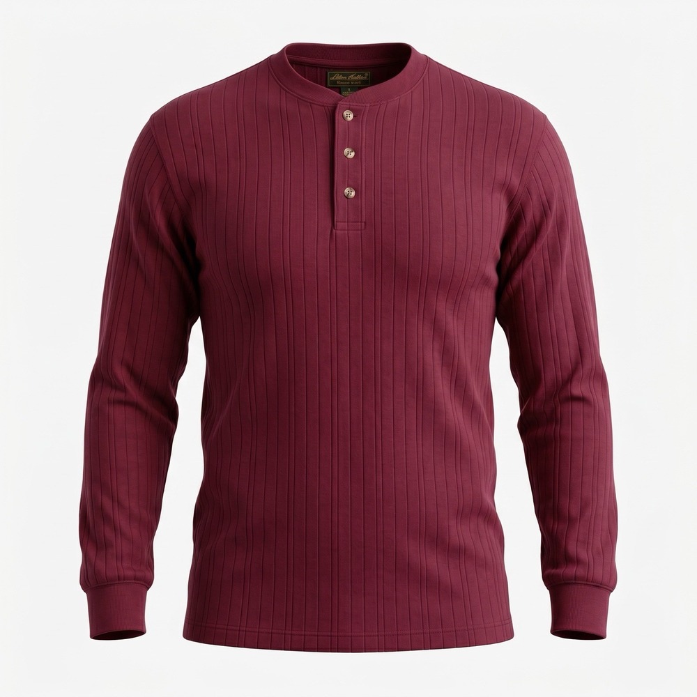 EDDIE BAUER XXL Vintage Henley Shirt Burgundy Ribbed Cotton Made Canada